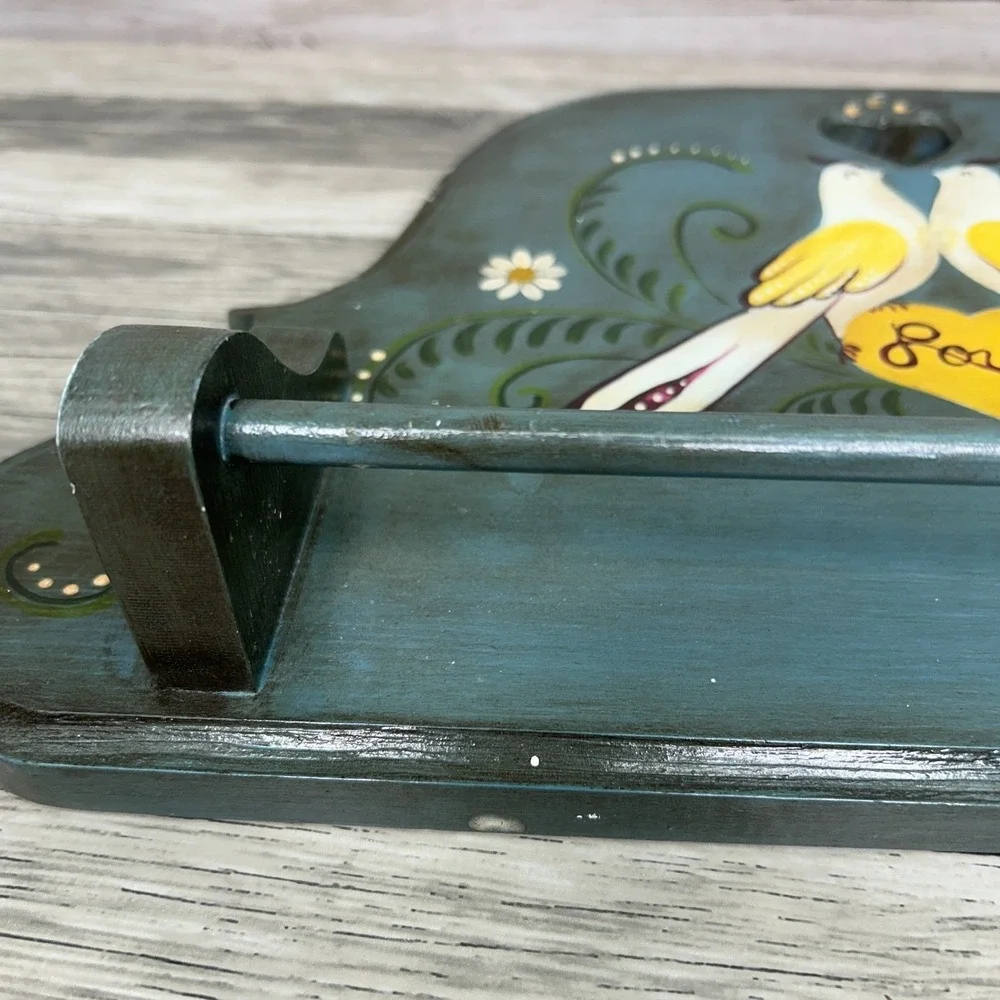 Wood Heart Hand Towel Rack Country Rustic Cottage‎ Love Birds Painted Decor Rack